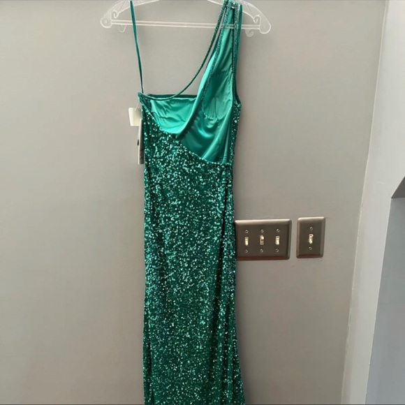 Scala Green Off the Shoulder Prom Dress - Picture 4 of 5